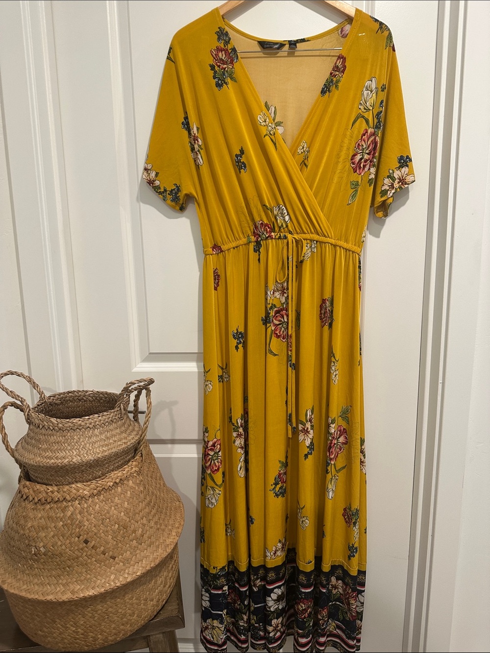 Women's Mustard Floral Wrap Maxi Dress
